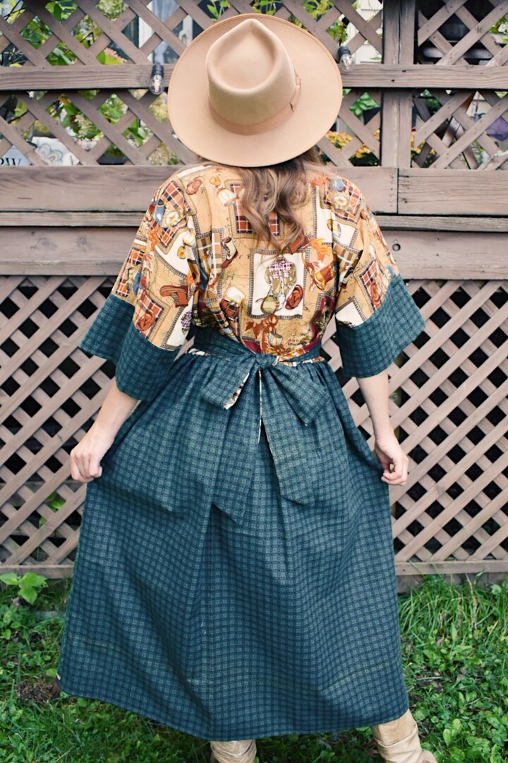 Running Horses Vintage Cotton Fabric Panel Kimono Sleeve Midi Dress | MakerPlace by Michaels Running Horses Vintage Cotton Fabric Panel Kimono Sleeve Midi Dress | MakerPlace by Michaels